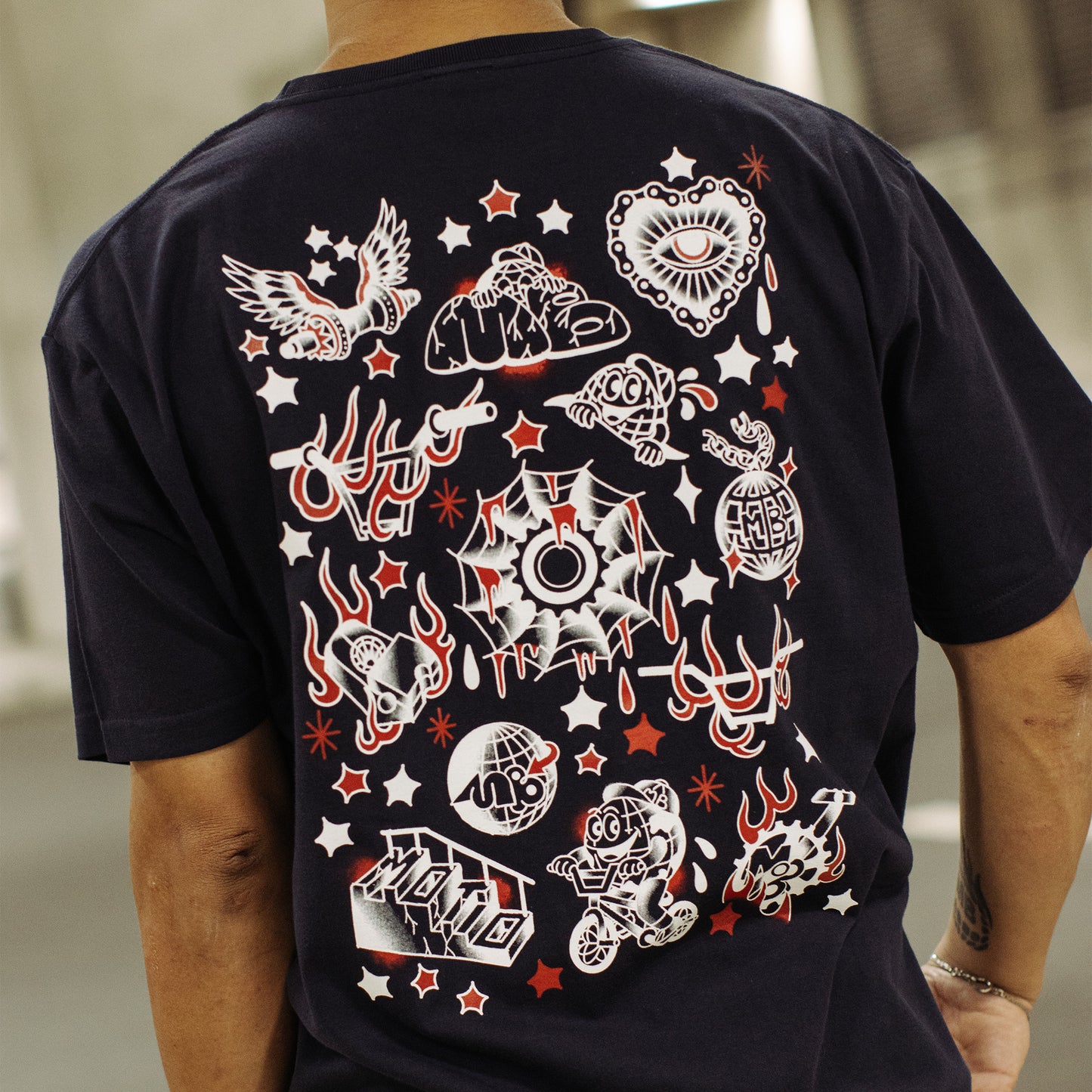 MOTO-BUNKA - Flash T-Shirt/Navy & Water Transfer Tattoo