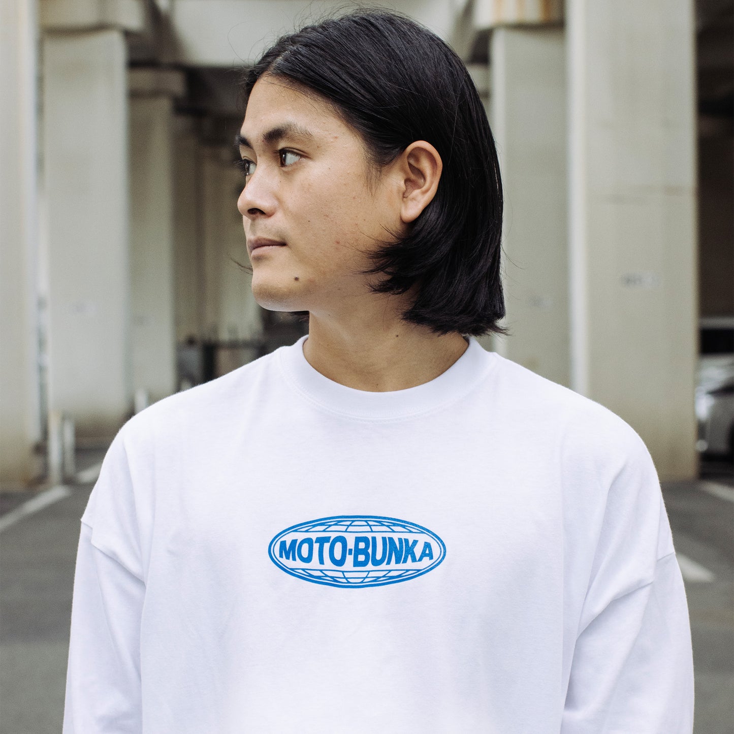 MOTO-BUNKA - Oval Logo Long Sleeve/White-Blue