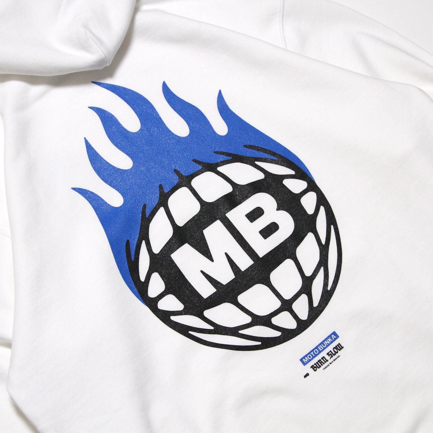 MOTO-BUNKA X BURN SLOW - Collab Logo Hoodie/White