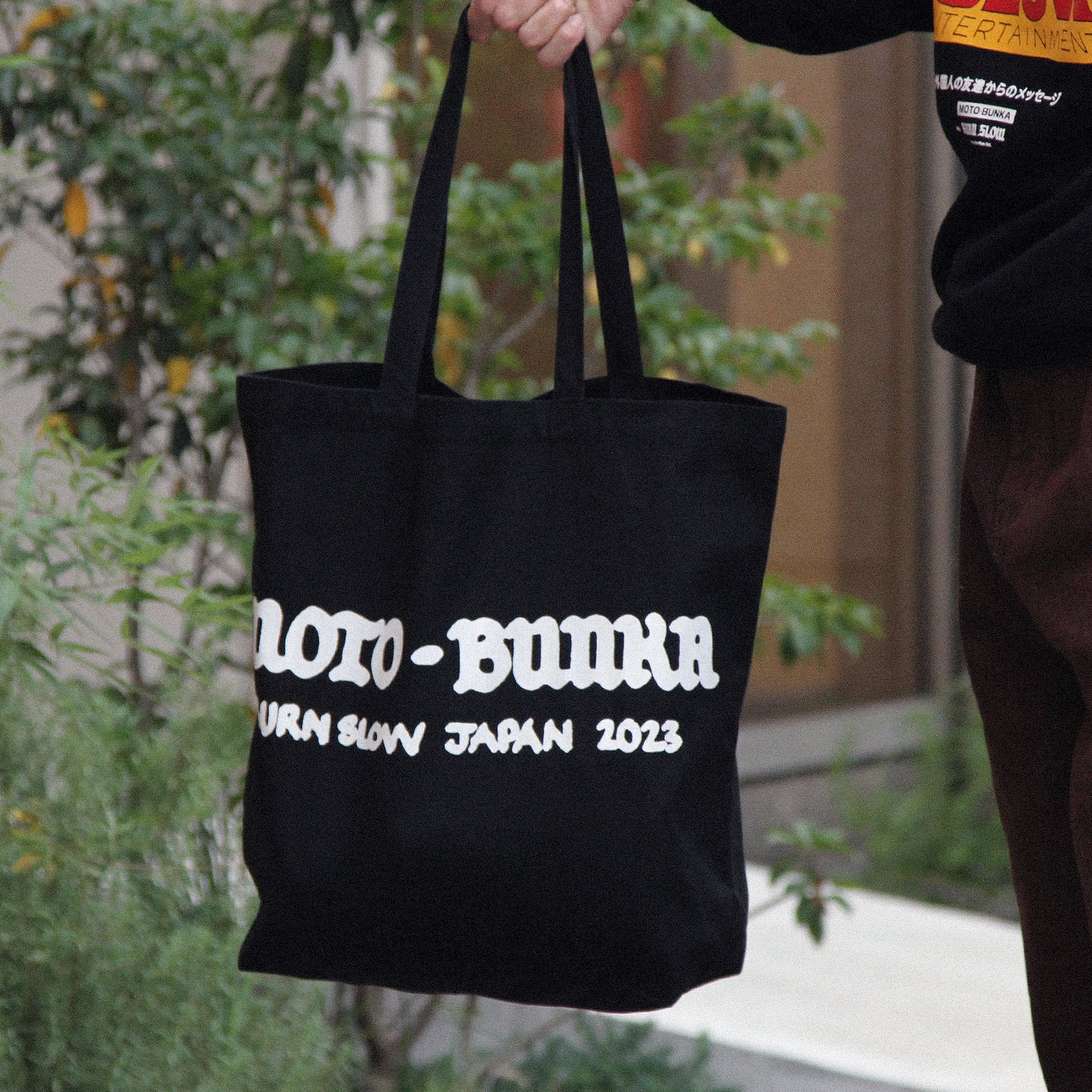 MOTO-BUNKA X BURN SLOW - Collab Text Logo Tote Bag/Black