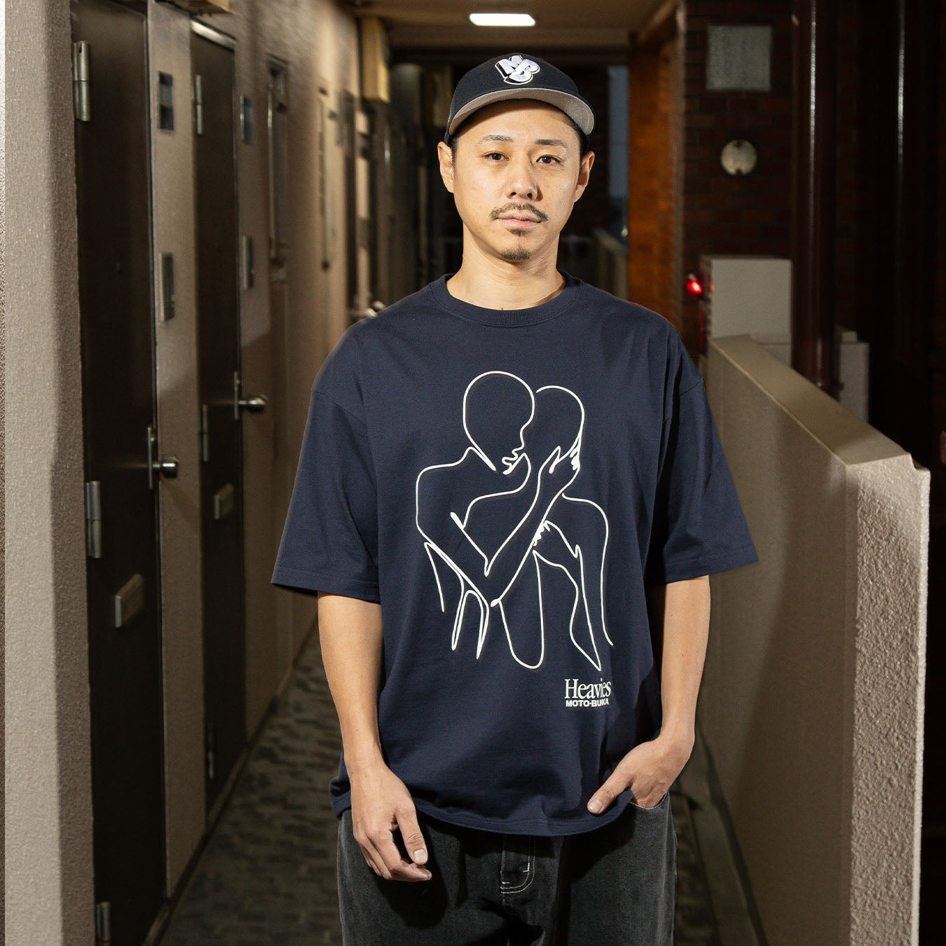 MOTO-BUNKA X HEAVIES - Embrace T-Shirt/Navy