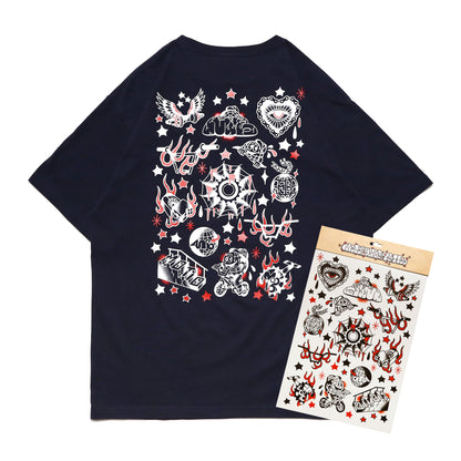 MOTO-BUNKA - Flash T-Shirt/Navy & Water Transfer Tattoo